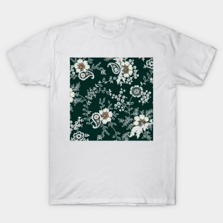 Chinese Ornamental Retro Abstract Floral Pattern Cream and White Flowers T-Shirt